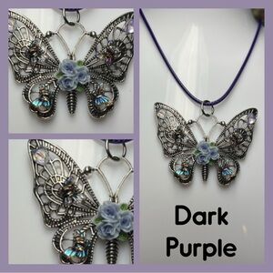Chic Silver Butterfly Necklace with Blue and Purple Details